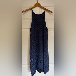 DREW Halter Neckline Sleeveless Shift  Boho Blue Paisley Mini Dress. Size Small.